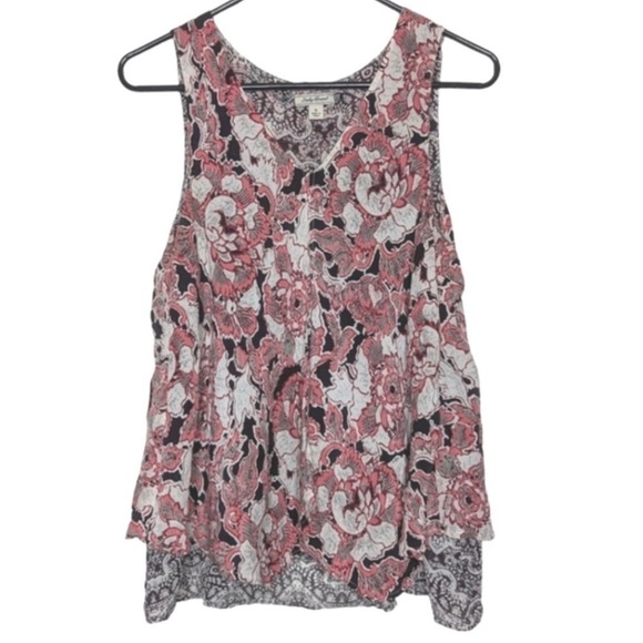 Lucky Brand Tops - Lucky Brand Womens Floral Paisley Layered Split Front Tank Top Coral Cream Small